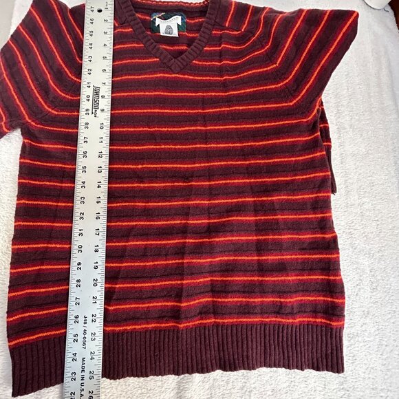 Giordano Mens Pure New Wool V-Neck Sweater Red & Orange Striped Large Pullover - Picture 7 of 7